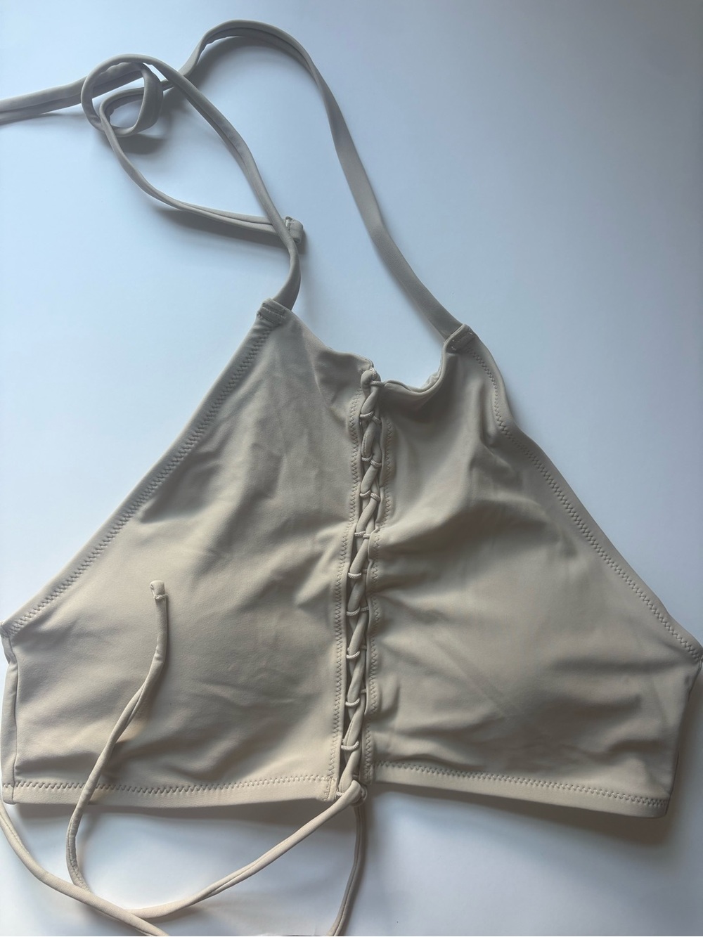 aerie Lace-Up Halter Bikini Top - Cream